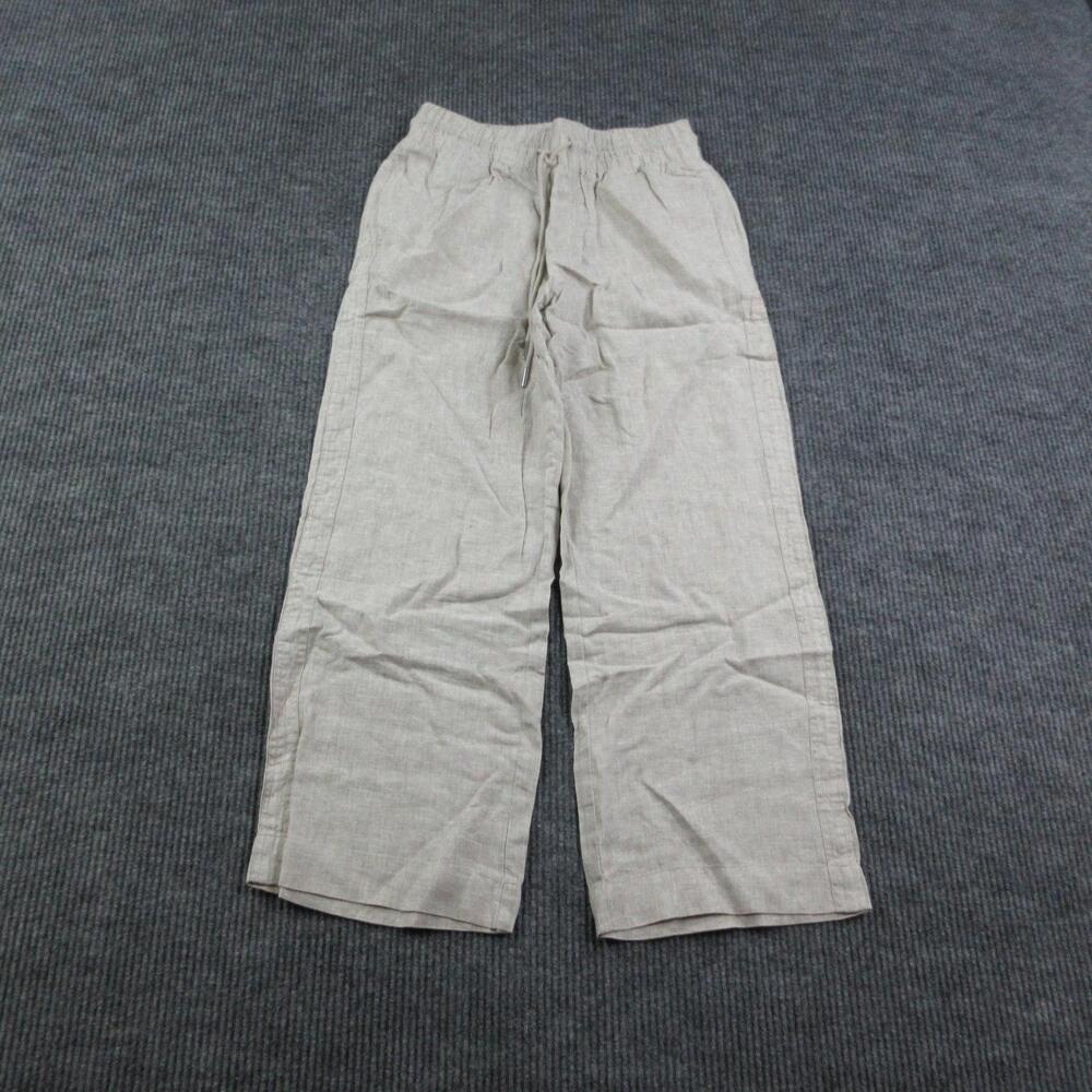 Quince Pants Womens M Beige Wide-Leg Linen Drawstring Casual Flax 30x29.5* NWT